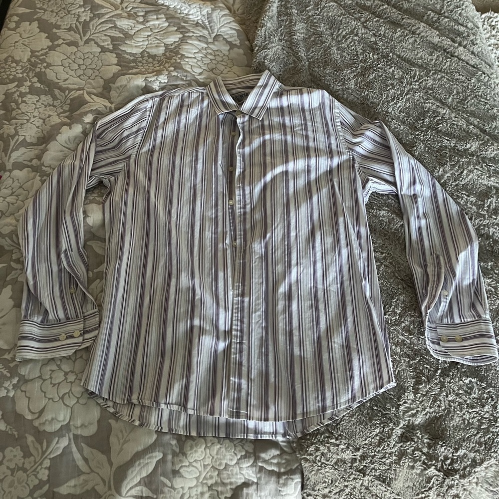Express white with purple stripes dress shirt XL